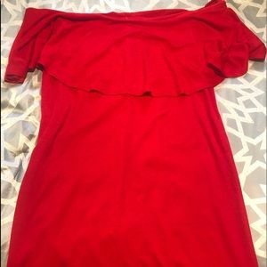 Red off the shoulder dress